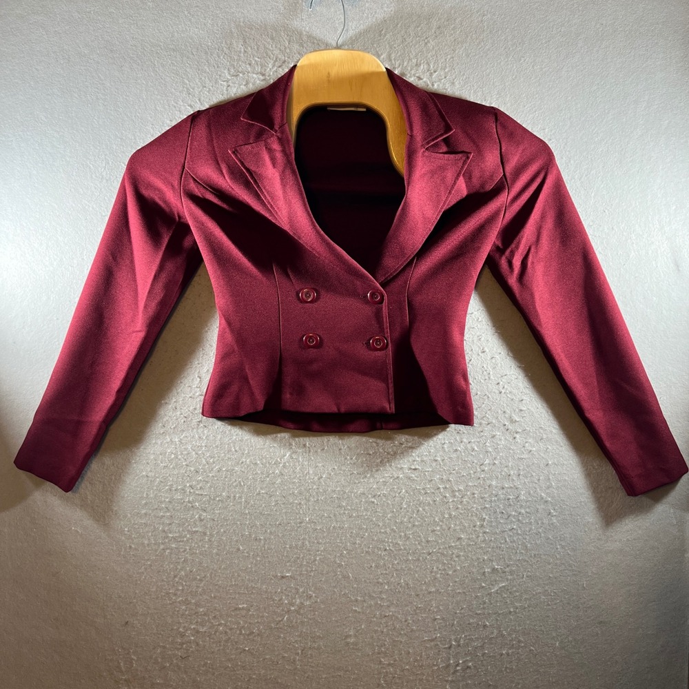 1315 | XOXO Vintage Y2K Cropped Double Breasted Blazer Burgundy‎ USA Womens S